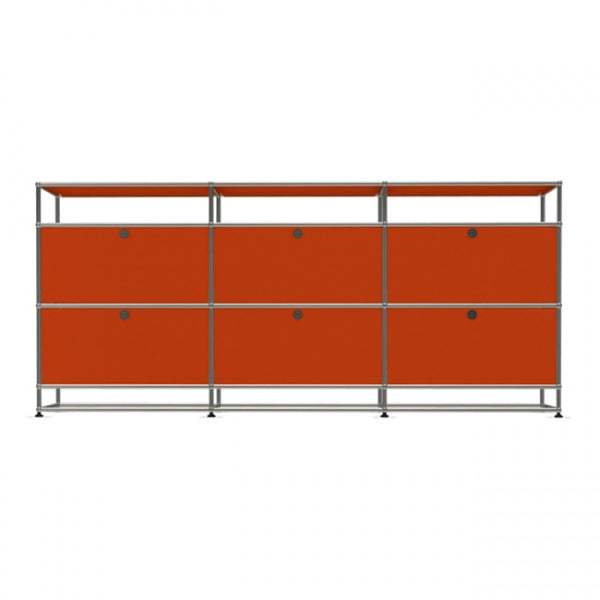 3x4 Modular Metal Sideboard with 6 middle doors & 0-0-0-1-1-1 pannel [W(750+750+750)XD350XH(100+350+350+175)] by Usm #Pure Orange [RAL 2004]