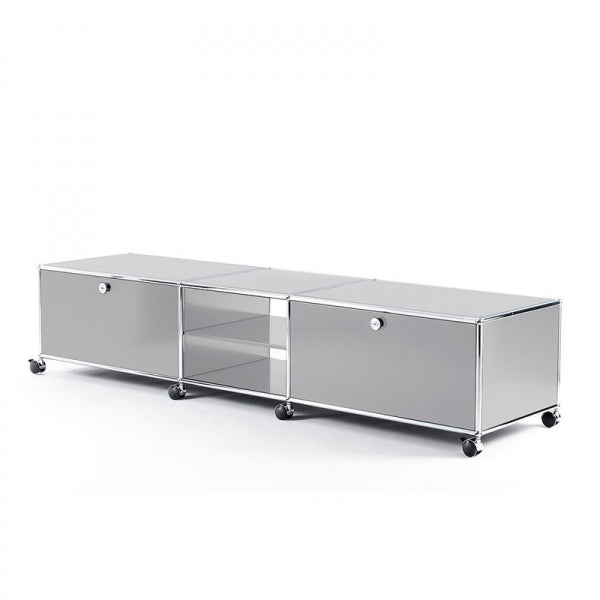 3x1 Modular Metal Sideboard with 2 bottom doors & 2 middle pannels & 1 middle divider shelf & wheels [W(750+500+750)XD350XH350] by Usm #USM Matte Silver