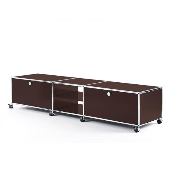 3x1 Modular Metal Sideboard with 2 bottom doors & 2 middle pannels & 1 middle divider shelf & wheels [W(750+500+750)XD350XH350] by Usm #USM Brown