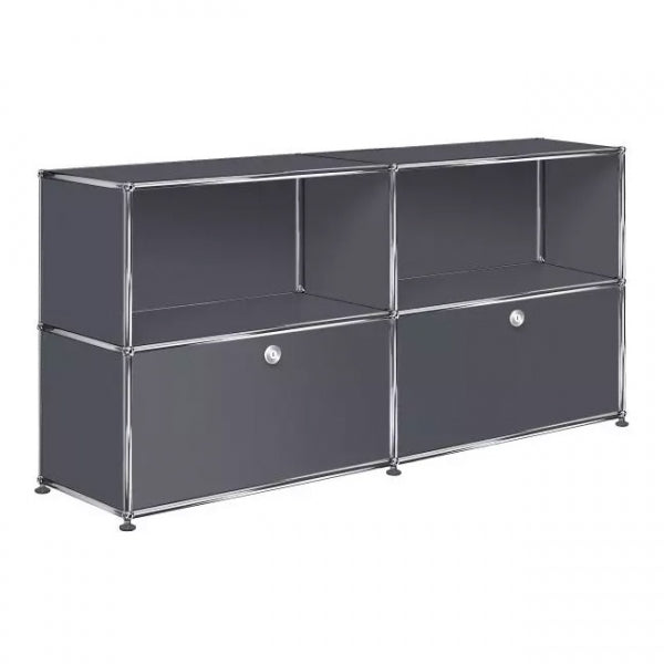 2x2 Modular Metal Sideboard with 2 bottom doors [W(750+750)XD350XH(350+350)] by Usm #Anthracite [RAL 7016]