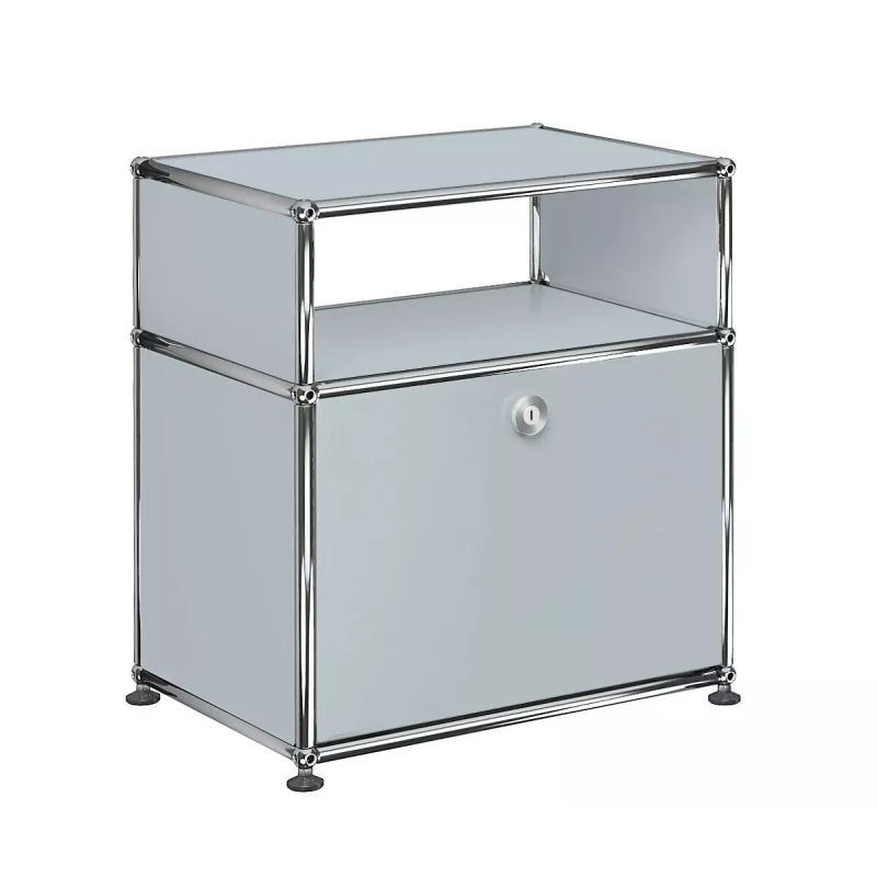 1x2 Modular Metal Sideboard with 1 bottom door & 3 pannels [W500XD350XH(350+175)] by Usm #USM Matte Silver