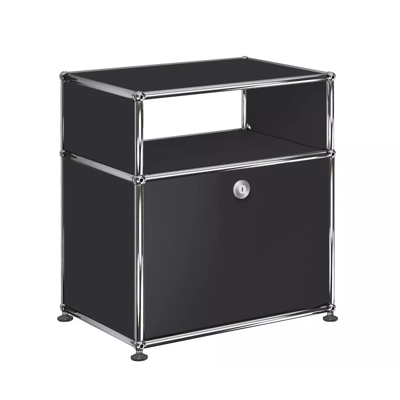 1x2 Modular Metal Sideboard with 1 bottom door & 3 pannels [W500XD350XH(350+175)] by Usm #Graphite Black [RAL 9011]