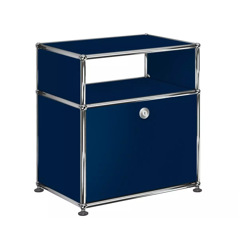 1x2 Modular Metal Sideboard with 1 bottom door & 3 pannels [W500XD350XH(350+175)] by Usm #Steel Blue [RAL 5011]