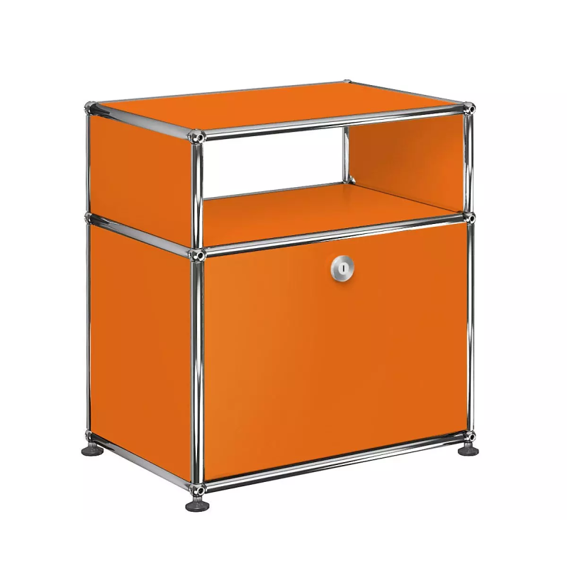 1x2 Modular Metal Sideboard with 1 bottom door & 3 pannels [W500XD350XH(350+175)] by Usm #Pure Orange [RAL 2004]