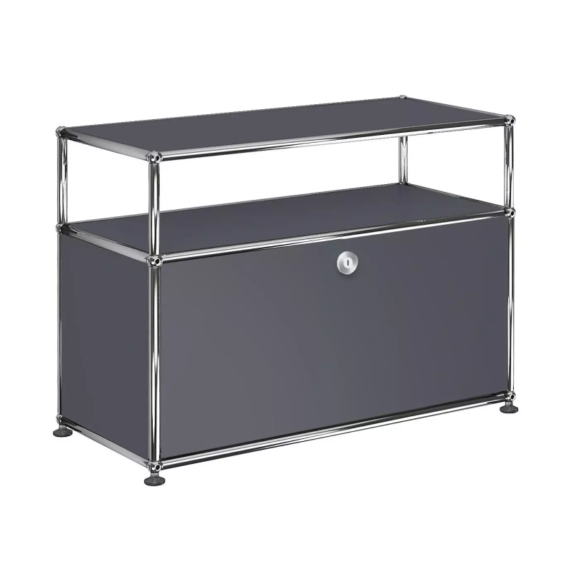 1x2 Modular Metal Sideboard with 1 bottom doors & 1 pannel [W750XD350XH(350+175)] by Usm #Anthracite [RAL 7016]