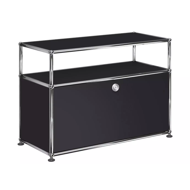 1x2 Modular Metal Sideboard with 1 bottom doors & 1 pannel [W750XD350XH(350+175)] by Usm #Graphite Black [RAL 9011]