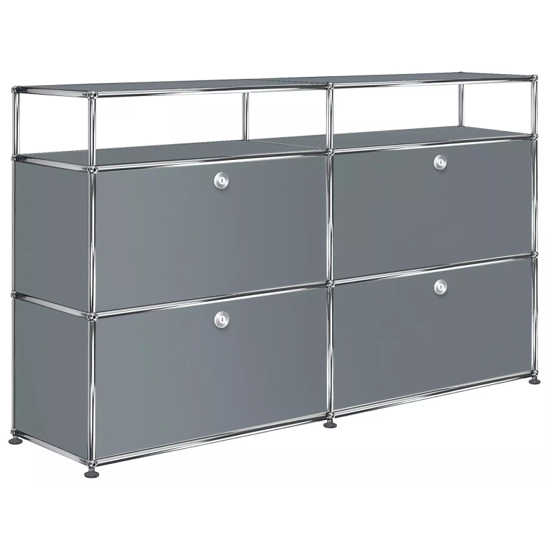 2x3 Modular Metal Highboard with 4 bottom doors & 1-1 Pannels [W(750+750)XD350XH(350+350+175)] by Usm #USM Mid-Gray