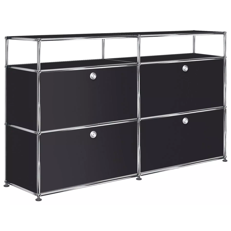 2x3 Modular Metal Highboard with 4 bottom doors & 1-1 Pannels [W(750+750)XD350XH(350+350+175)] by Usm #Graphite Black [RAL 9011]