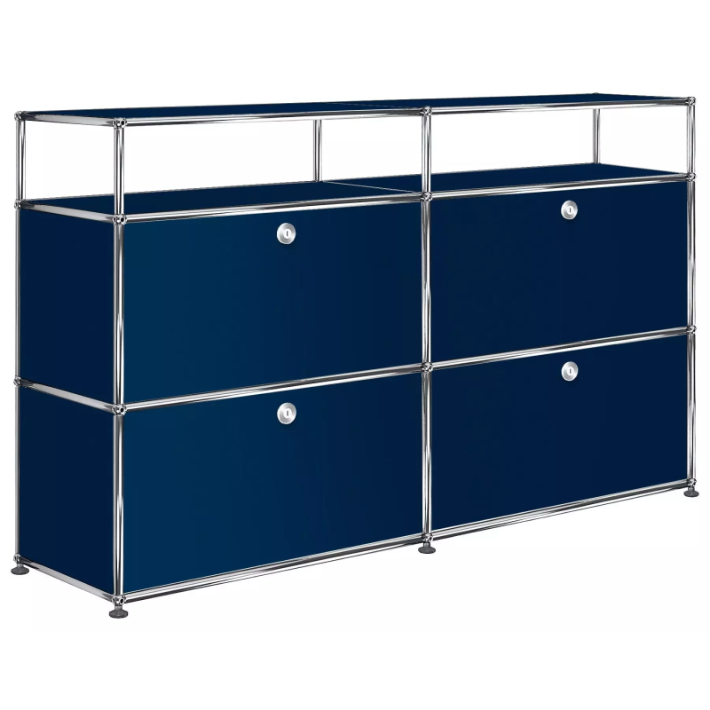 2x3 Modular Metal Highboard with 4 bottom doors & 1-1 Pannels [W(750+750)XD350XH(350+350+175)] by Usm #Steel Blue [RAL 5011]