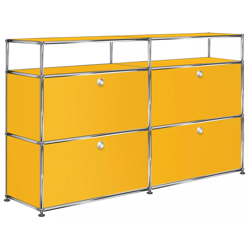 2x3 Modular Metal Highboard with 4 bottom doors & 1-1 Pannels [W(750+750)XD350XH(350+350+175)] by Usm #Golden Yellow [RAL 1004]