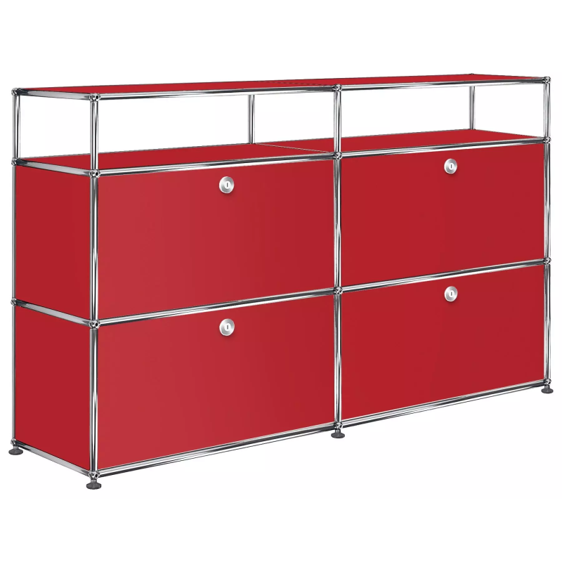 2x3 Modular Metal Highboard with 4 bottom doors & 1-1 Pannels [W(750+750)XD350XH(350+350+175)] by Usm #USM Ruby Red