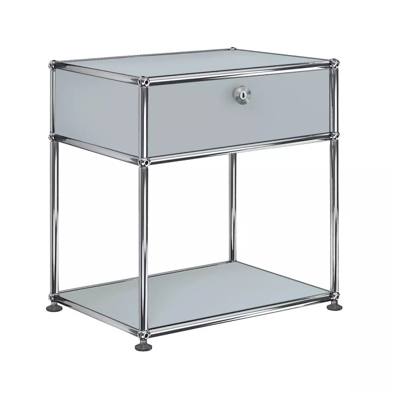 1x2 Modular Metal Sideboard with 1 top door & 1 pannel [W500XD350XH(395+175)] by Usm #USM Matte Silver