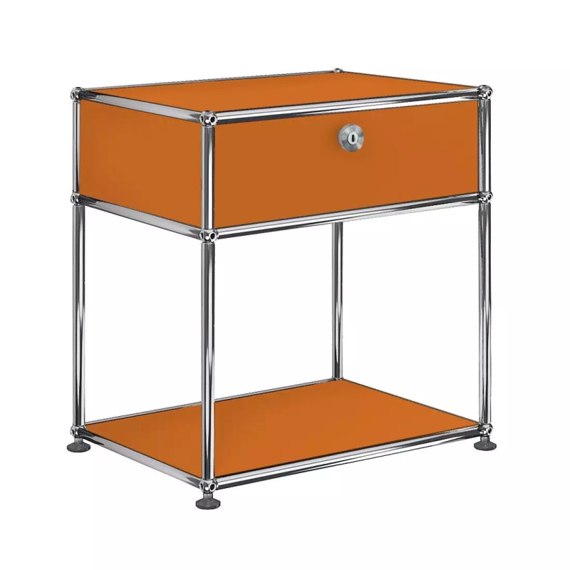 1x2 Modular Metal Sideboard with 1 top door & 1 pannel [W500XD350XH(395+175)] by Usm #Pure Orange [RAL 2004]