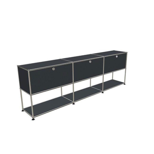 3x2 Modular Metal Sideboard with 3 top doors & 1-1-1 pannel [W(750+750+750)XD350XH(350+350)] by Usm #Anthracite [RAL 7016]