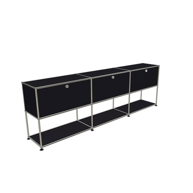 3x2 Modular Metal Sideboard with 3 top doors & 1-1-1 pannel [W(750+750+750)XD350XH(350+350)] by Usm #Graphite Black [RAL 9011]