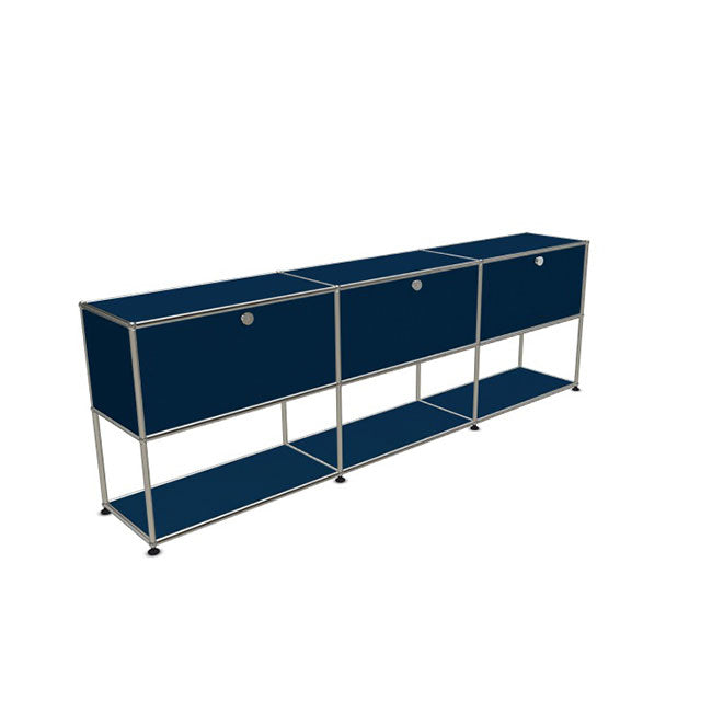 3x2 Modular Metal Sideboard with 3 top doors & 1-1-1 pannel [W(750+750+750)XD350XH(350+350)] by Usm #Steel Blue [RAL 5011]