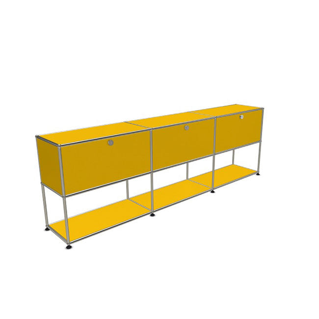 3x2 Modular Metal Sideboard with 3 top doors & 1-1-1 pannel [W(750+750+750)XD350XH(350+350)] by Usm #Golden Yellow [RAL 1004]