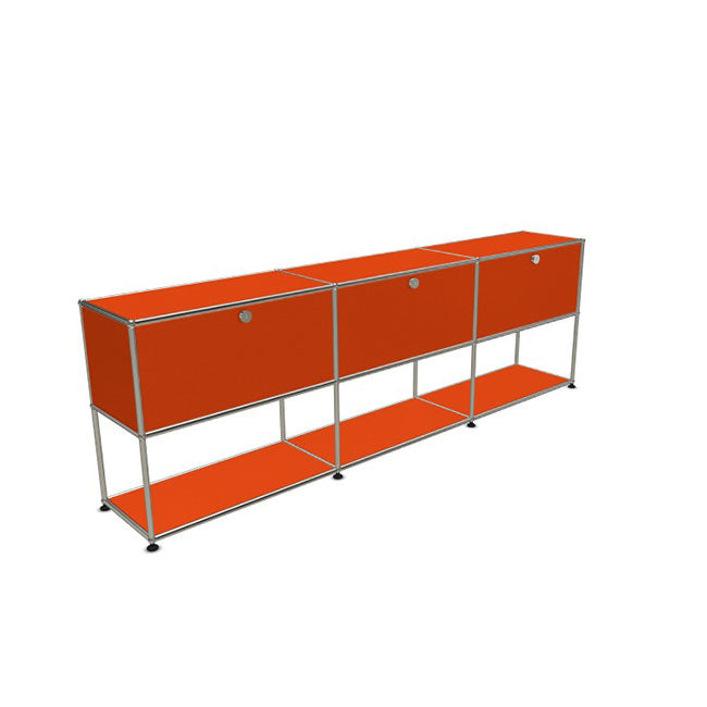 3x2 Modular Metal Sideboard with 3 top doors & 1-1-1 pannel [W(750+750+750)XD350XH(350+350)] by Usm #Pure Orange [RAL 2004]