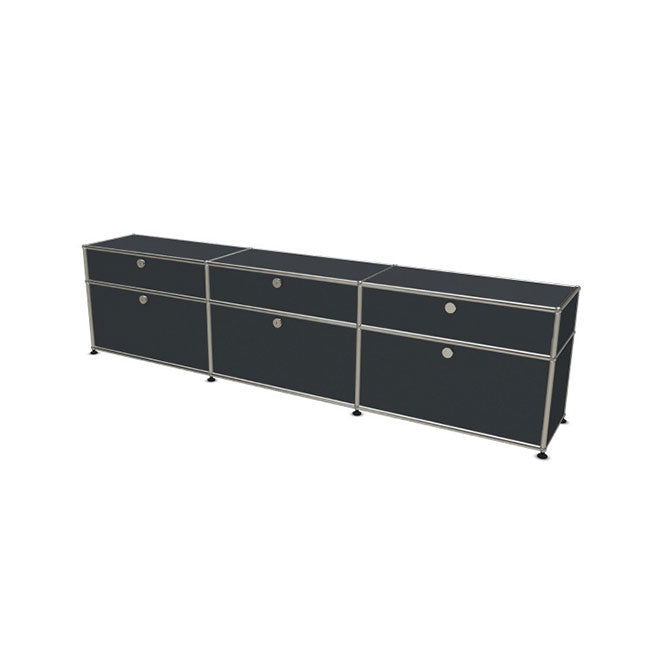 3x2 Modular Metal Sideboard with 6 doors [W(750+750+750)XD350XH(350+175)] by Usm #Anthracite [RAL 7016]