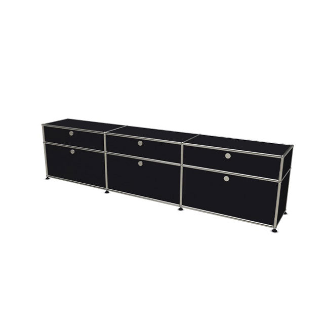 3x2 Modular Metal Sideboard with 6 doors [W(750+750+750)XD350XH(350+175)] by Usm #Graphite Black [RAL 9011]