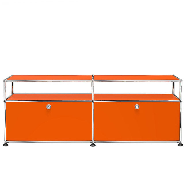 2x2 Modular Metal Sideboard with 2 bottom doors & 1-1 pannel [W(750+750)XD350XH(350+175)] by Usm #Pure Orange [RAL 2004]