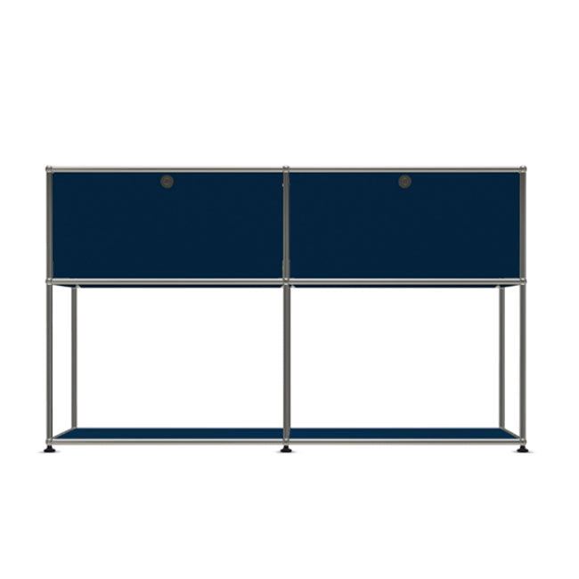 2x2 Modular Metal Sideboard with 2 top doors & 1-1 pannel [W(750+750)XD350XH(500+350)] by Usm #Steel Blue [RAL 5011]