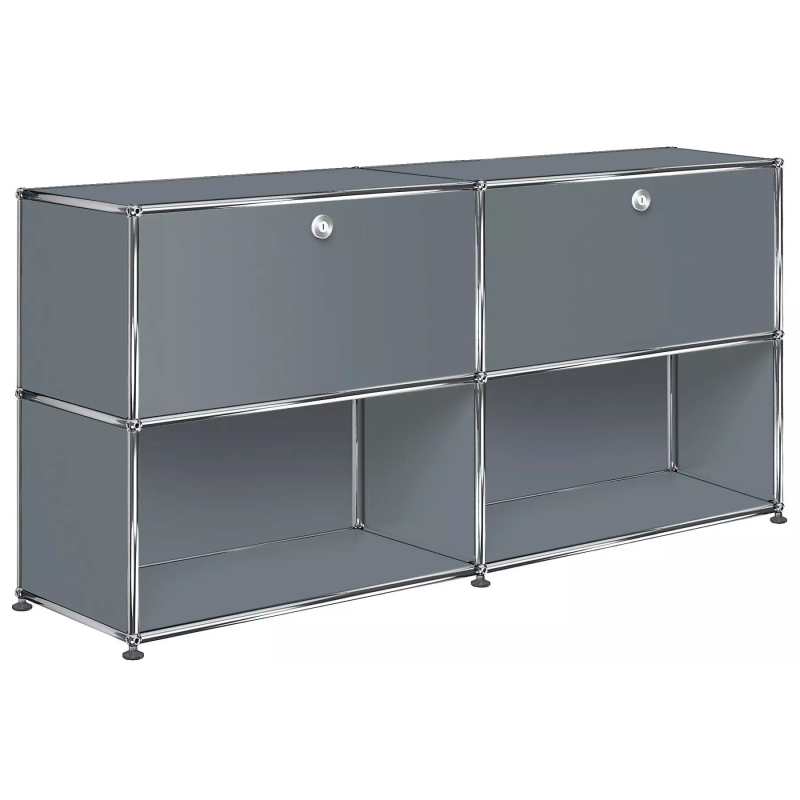 2x2 Modular Metal Sideboard with 2 top doors [W(750+750)XD350XH(350+350)] by Usm #USM Mid-Gray