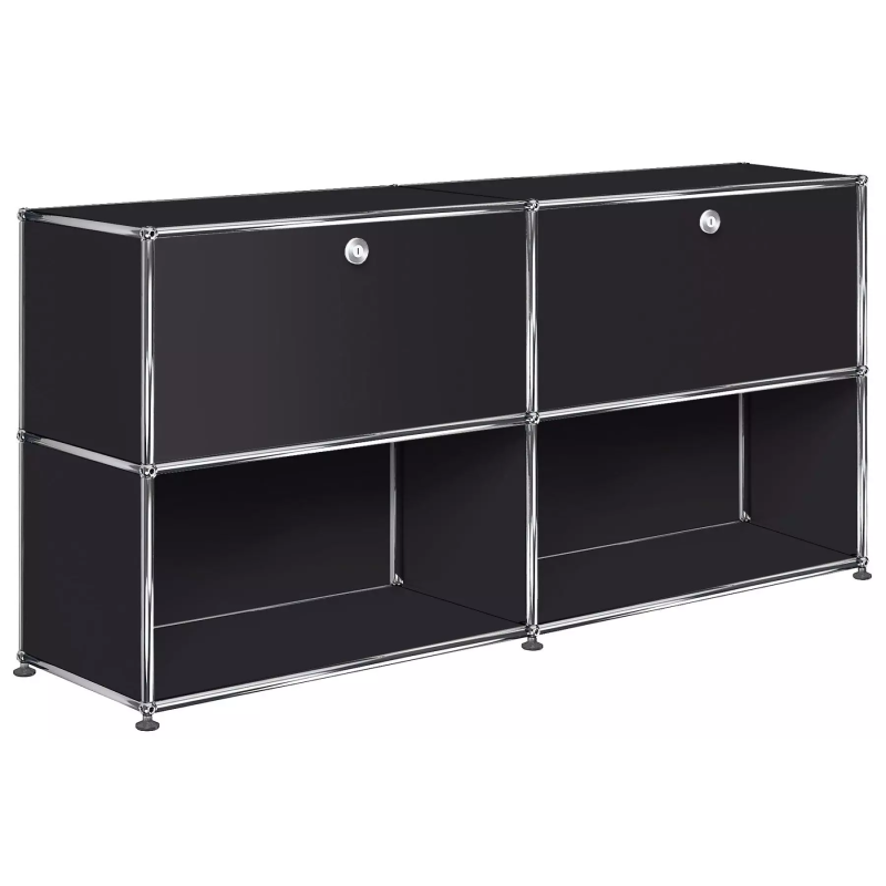 2x2 Modular Metal Sideboard with 2 top doors [W(750+750)XD350XH(350+350)] by Usm #Graphite Black [RAL 9011]