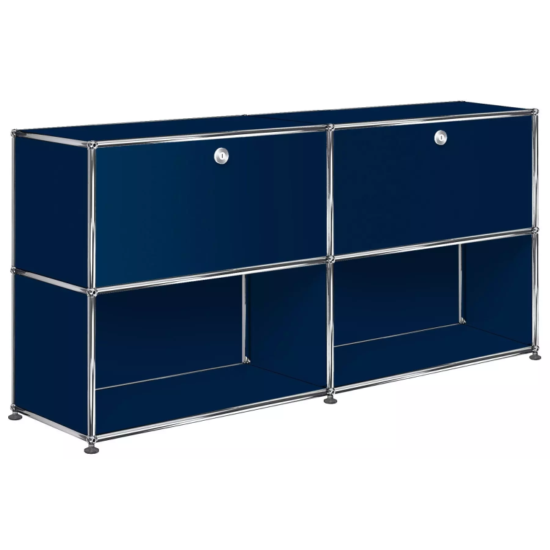 2x2 Modular Metal Sideboard with 2 top doors [W(750+750)XD350XH(350+350)] by Usm #Steel Blue [RAL 5011]