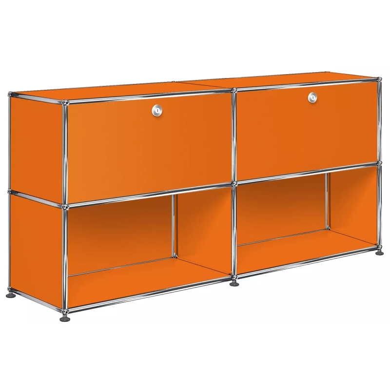 2x2 Modular Metal Sideboard with 2 top doors [W(750+750)XD350XH(350+350)] by Usm #Pure Orange [RAL 2004]