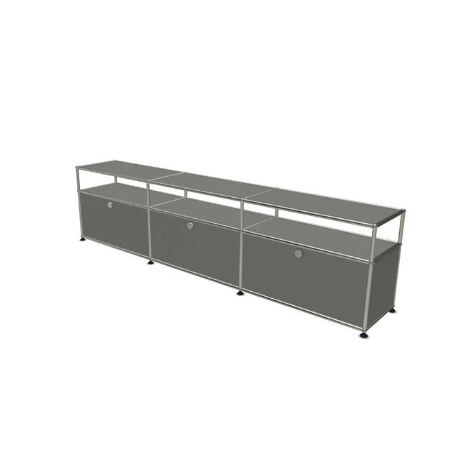 3x2 Modular Metal Sideboard with 3 bottom doors & 1-1-1 pannel [W(750+750+750)XD350XH(350+175)] by Usm #USM Mid-Gray