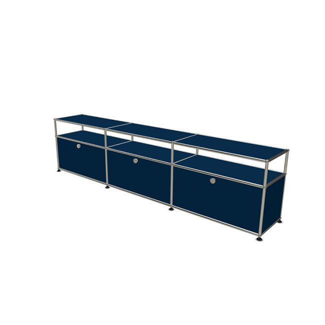 3x2 Modular Metal Sideboard with 3 bottom doors & 1-1-1 pannel [W(750+750+750)XD350XH(350+175)] by Usm #Steel Blue [RAL 5011]