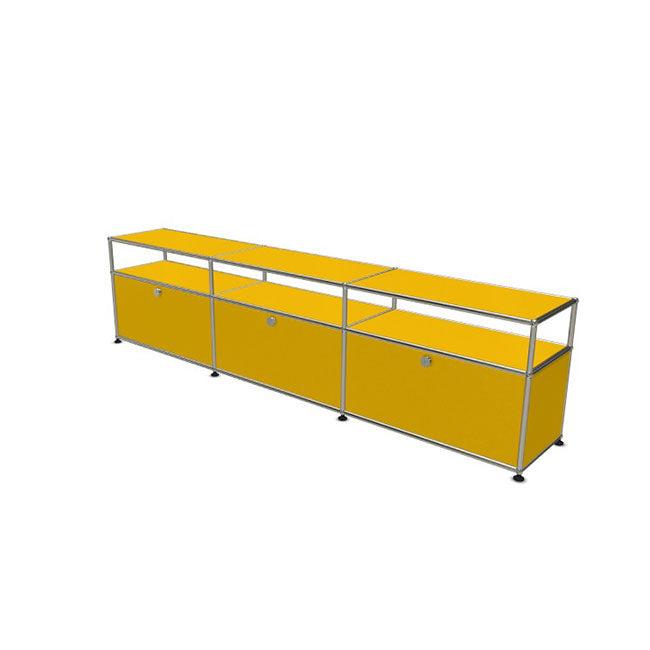 3x2 Modular Metal Sideboard with 3 bottom doors & 1-1-1 pannel [W(750+750+750)XD350XH(350+175)] by Usm #Golden Yellow [RAL 1004]