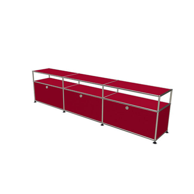 3x2 Modular Metal Sideboard with 3 bottom doors & 1-1-1 pannel [W(750+750+750)XD350XH(350+175)] by Usm #USM Ruby Red