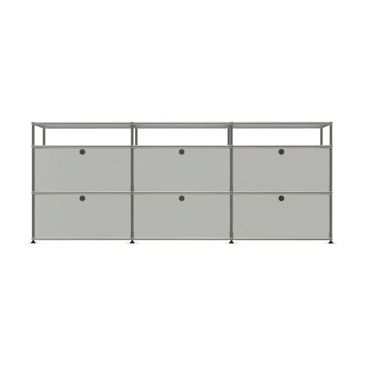 3x3 Modular Metal Sideboard with 6 bottom doors & 1-1-1 pannel [W(750+750+750)XD350XH(350+350+175)] by Usm #Light Gray [RAL 7035]