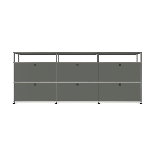 3x3 Modular Metal Sideboard with 6 bottom doors & 1-1-1 pannel [W(750+750+750)XD350XH(350+350+175)] by Usm #USM Mid-Gray