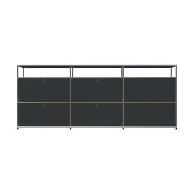 3x3 Modular Metal Sideboard with 6 bottom doors & 1-1-1 pannel [W(750+750+750)XD350XH(350+350+175)] by Usm #Anthracite [RAL 7016]