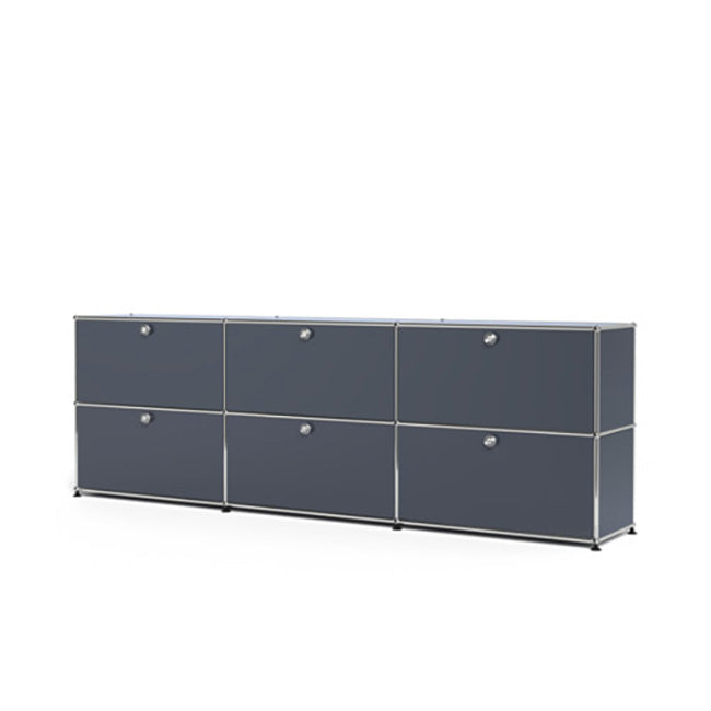 3x2 Modular Metal Sideboard with 6 doors [W(750+750+750)XD350XH(350+350)] by Usm #Anthracite [RAL 7016]