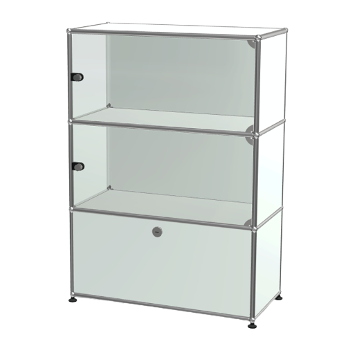 1x3 Modular Metal Highboard with 2 top glass 1 bottom doors [W750XD350XH(350+350+350)] by Usm #Light Gray [RAL 7035]