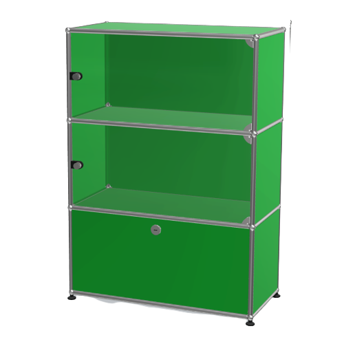 1x3 Modular Metal Highboard with 2 top glass 1 bottom doors [W750XD350XH(350+350+350)] by Usm #USM Green