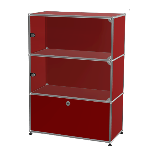 1x3 Modular Metal Highboard with 2 top glass 1 bottom doors [W750XD350XH(350+350+350)] by Usm #USM Ruby Red