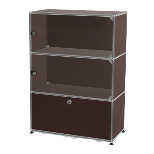 1x3 Modular Metal Highboard with 2 top glass 1 bottom doors [W750XD350XH(350+350+350)] by Usm #USM Brown