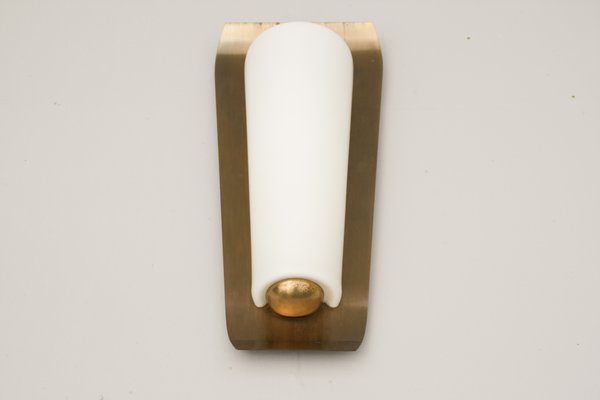 Majora Opal Glass on Brass Wall Lamp by Wilhelm Wagenfeld for Wagenfeld-DUM-1297570