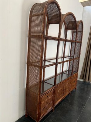 Malacca Rattan & Crystal Bookcase from Vivai del Sud, 1970s-IJR-1047877