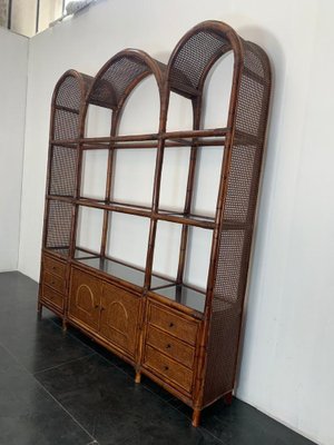 Malacca Rattan & Crystal Bookcase from Vivai del Sud, 1970s-IJR-1047877