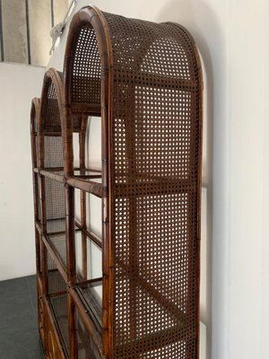 Malacca Rattan & Crystal Bookcase from Vivai del Sud, 1970s-IJR-1047877