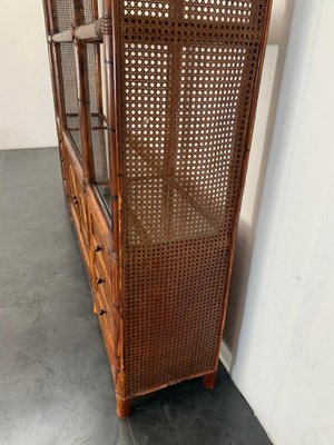 Malacca Rattan & Crystal Bookcase from Vivai del Sud, 1970s-IJR-1047877