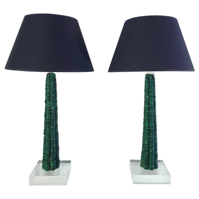 Malachite and Acrylic Table Lamps, 1990s, Set of 2-FO-1406722