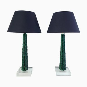 Malachite and Acrylic Table Lamps, 1990s, Set of 2-FO-1406722