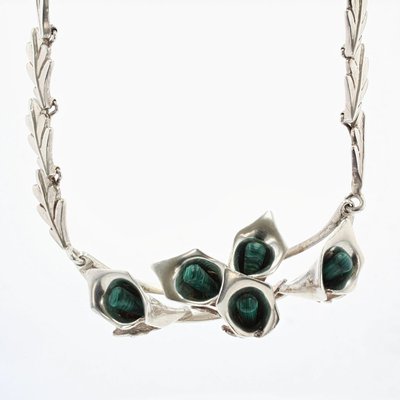 Malachite Sterling Silver Necklace & Earrings, 1970s, Set of 3-OLU-1157480